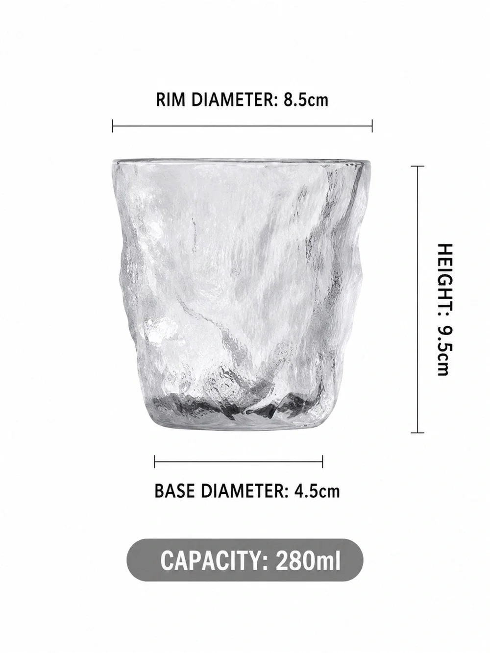 Japanese Style Handmade Glacier Glass Whiskey Tumbler 280ml with Wooden Box